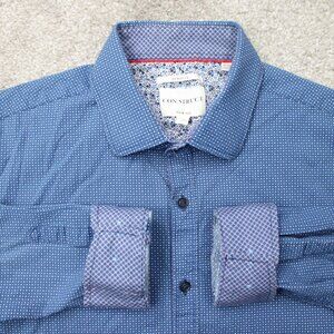 Construct Shirt Mens 17, 34/35 Blue Geometric Stretch Slim Fit Flip Cuff L/S